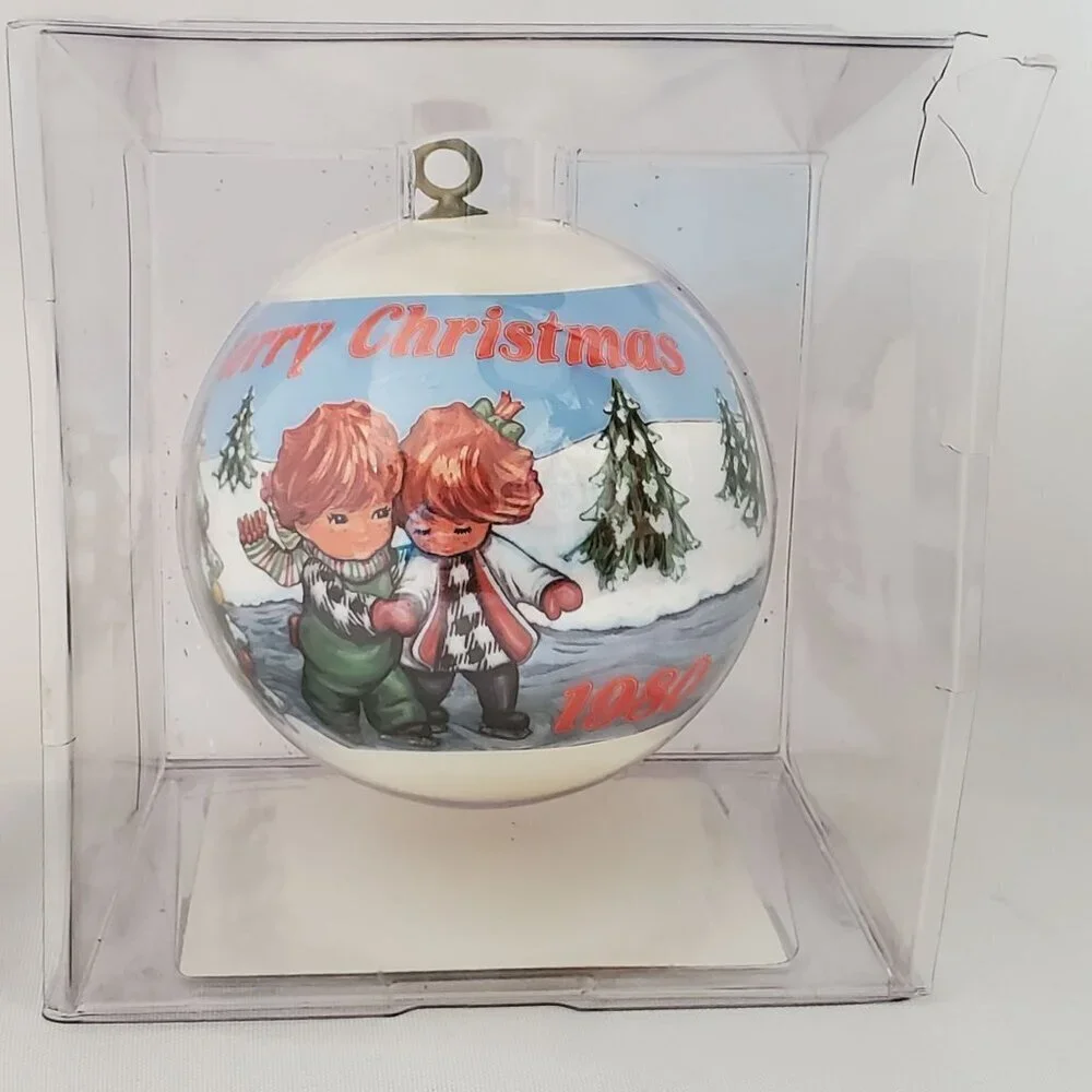 VTG Hummelwerk 1980 Redhead Skaters Satin Christmas Ornament